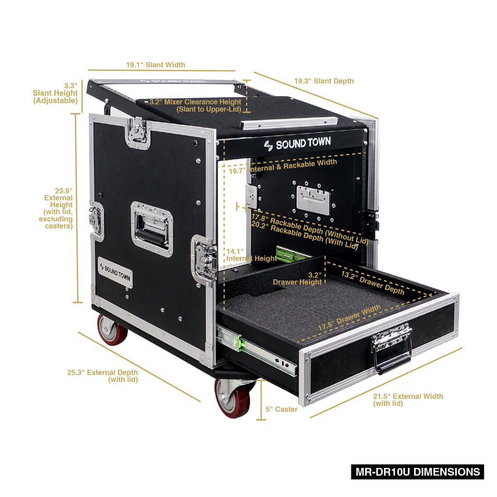 MR-DR10U | 10U Rack/Road ATA Case w/ 2U Drawer, 11U Slant Mixer