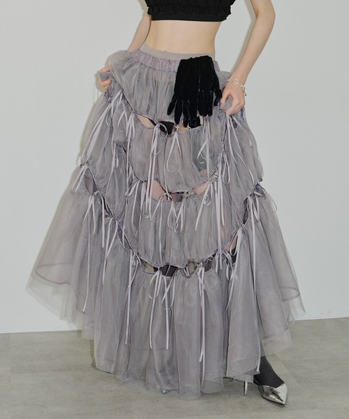 many (ボリュームチュールリボンスカート)（スカート）｜J1U by LA