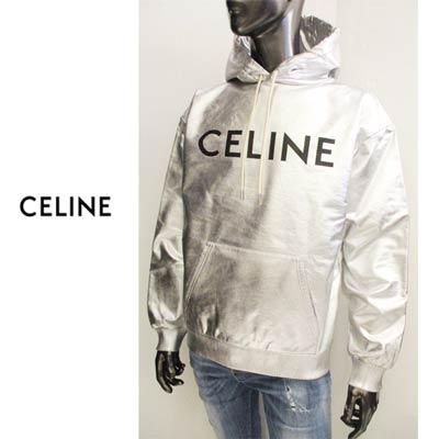 セリーヌ CELINE メンズ トップス パーカー フーディー ロゴ シルバー