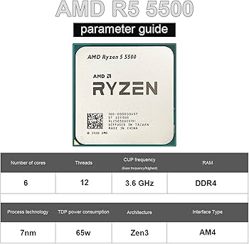 Amazon | コンピュータコンポーネント AMD Ryzen 5 5500 CPU R5 5500